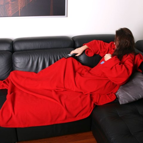 KOCYKO SZLAFROK CZERWONY KOC Z RĘKAWAMI DLA MAMY