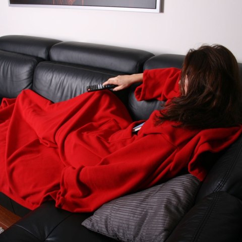 KOCYKO SZLAFROK CZERWONY KOC Z RĘKAWAMI DLA MAMY