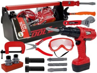 ZESTAW NARZĘDZI DLA MAJSTERKOWICZA SKRZYNKA WIERTARKA MŁOTEK