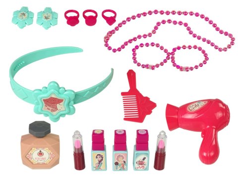 ZESTAW PIĘKNOŚCI TOALETKA Z LUSTREM ŚWIATŁA DŹWIĘK BIŻUTERIA CIEMNY RÓŻ