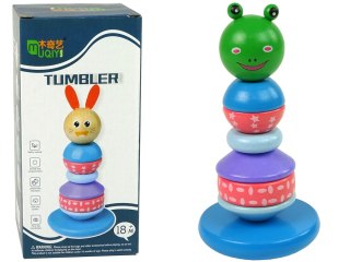 DREWNIANA EDUKACYJNA PIRAMIDKA ŻABA ZIELONA BALANSUJĄCA WIEŻA