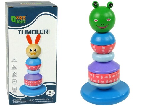 DREWNIANA EDUKACYJNA PIRAMIDKA ŻABA ZIELONA BALANSUJĄCA WIEŻA