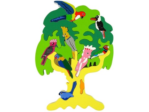 DREWNIANE DRZEWO PTAKI PAPUGI DIY KLOCKI DREWNIANE PUZZLE