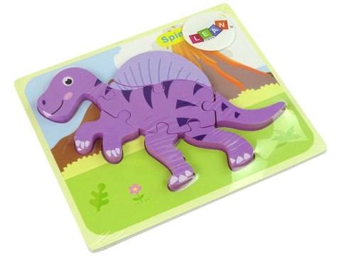 DREWNIANE PUZZLE DINOZAUR CORYTHOSAURUS RÓŻOWY SPINOSAURUS FIOLETOWY