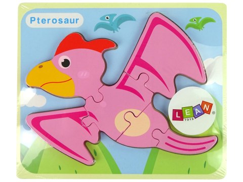 DREWNIANE PUZZLE DINOZAUR PTERODAKTYL RÓŻOWY PLIOSAURS NIEBIESKI