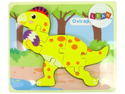 DREWNIANE PUZZLE DINOZAUR STEGOSAURUS ŻÓŁTY OVIRAPTOR ŻÓŁTY