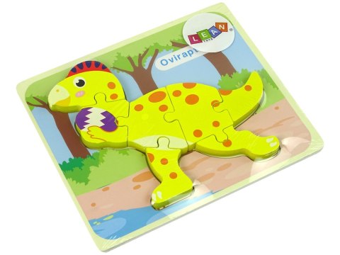 DREWNIANE PUZZLE DINOZAUR STEGOSAURUS ŻÓŁTY OVIRAPTOR ŻÓŁTY