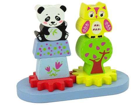 DREWNIANE ZWIERZĄTKA SORTER SOWA PANDA KOŁA ZĘBATE