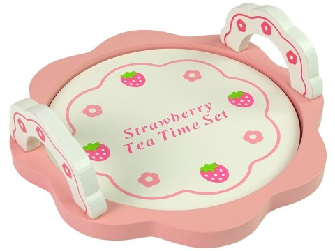 DREWNIANY ZESTAW DO HERBATĘ RÓŻOWY KWIATKI DZBANEK TACA