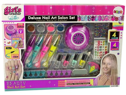 DUŻY ZESTAW DO MALOWANIA PAZNOKCI PISAKI BROKAT NAKLEJKI LAMPA