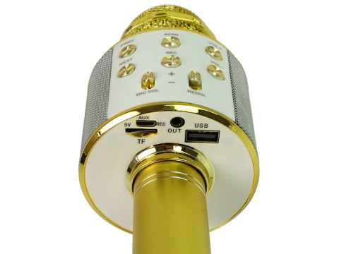 MIKROFON BEZPRZEWODOWY USB GŁOŚNIK NAGRYWANIE KARAOKE MODEL WS-858 ZŁOTY