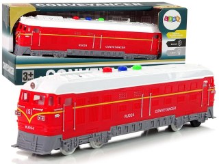 POCIĄG 1:32 NAPĘD FRYKCYJNY NA BATERIE DŹWIĘK ŚWIATŁA CZERWONY