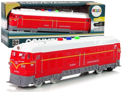 POCIĄG 1:32 NAPĘD FRYKCYJNY NA BATERIE DŹWIĘK ŚWIATŁA CZERWONY