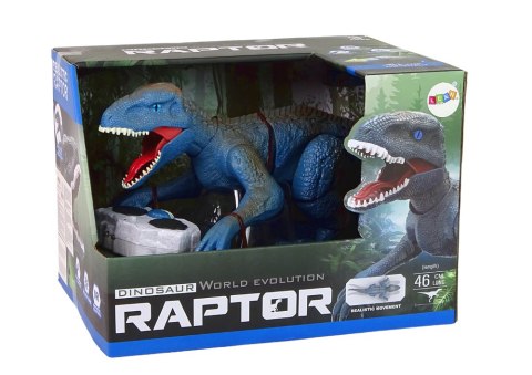 ZDALNIE STEROWANY DINOZAUR VELOCIRAPTOR DŹWIĘK ODGŁOSY RYCZENIA NIEBIESKI