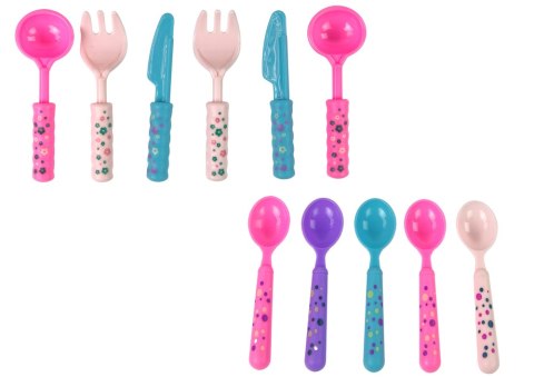 ZESTAW DO HERBATY FILIŻANKI TALERZYKI SZTUĆCE MISECZKI FIOLETOWE