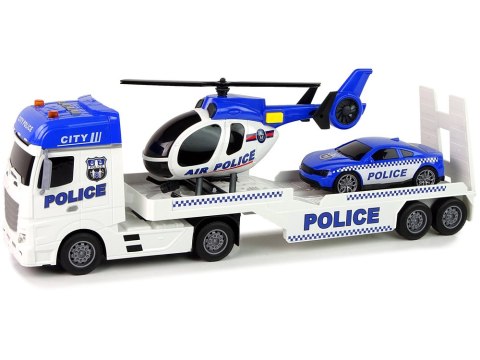 ZESTAW POLICJA LAWETA CIĘŻARÓWKA AUTKO HELIKOPTER DŹWIĘK ŚWIATŁA