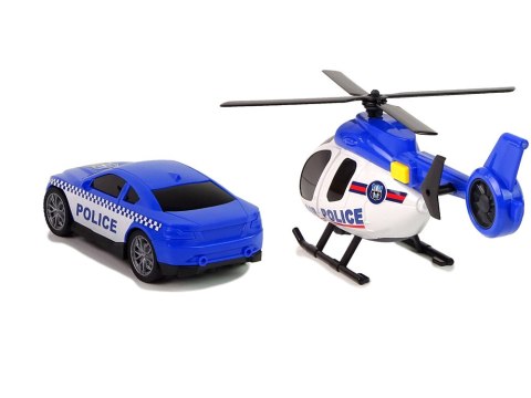 ZESTAW POLICJA LAWETA CIĘŻARÓWKA AUTKO HELIKOPTER DŹWIĘK ŚWIATŁA