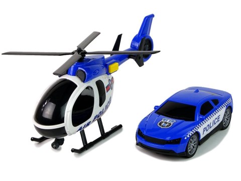 ZESTAW POLICJA LAWETA CIĘŻARÓWKA AUTKO HELIKOPTER DŹWIĘK ŚWIATŁA