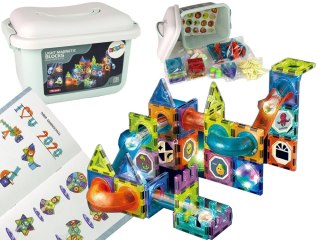 ZJEŻDŻALNIA DLA KULEK PODŚWIETLANY TOR KLOCKI MAGNETYCZNE 75 ELEMENTÓW