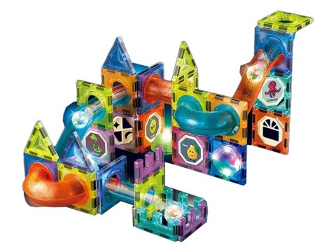 ZJEŻDŻALNIA DLA KULEK PODŚWIETLANY TOR KLOCKI MAGNETYCZNE 75 ELEMENTÓW