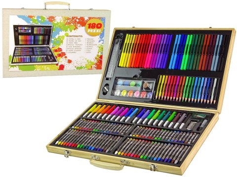 ZESTAW ARTYSTYCZNY DO MALOWANIA DREWNIANA WALIZKA 180 ELEMENTÓW