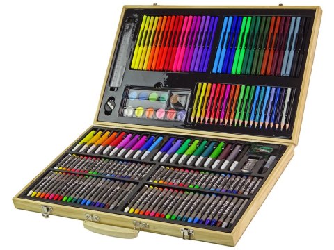 ZESTAW ARTYSTYCZNY DO MALOWANIA DREWNIANA WALIZKA 180 ELEMENTÓW