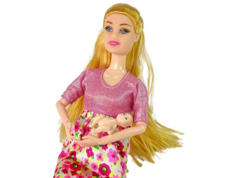 LALKA DLA DZIECI W CIĄŻY RÓŻOWA SUKIENKA KWIATY