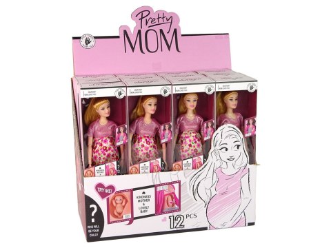 LALKA DLA DZIECI W CIĄŻY RÓŻOWA SUKIENKA KWIATY