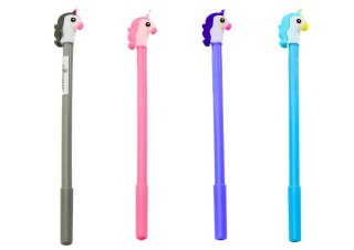 DŁUGOPIS Z JEDNOROŻCEM ZATYCZKA CZARNY WKŁAD MIX SZARY FIOLETOWY 0.5MM