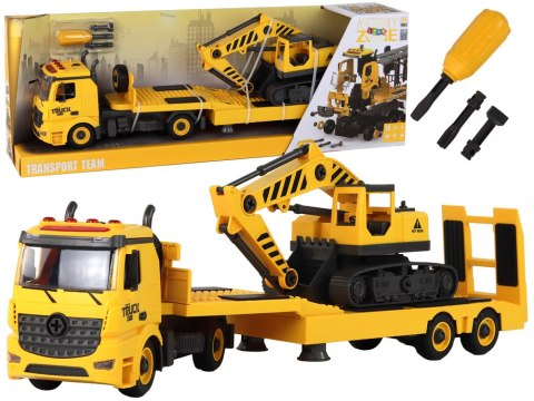 LAWETA DO SKŁADANIA Z KOPARKĄ GĄSIENICOWĄ DŹWIĘK ŚWIATŁA DIY ŻÓŁTY