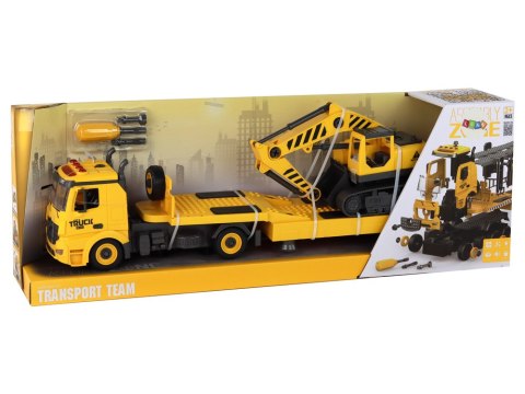 LAWETA DO SKŁADANIA Z KOPARKĄ GĄSIENICOWĄ DŹWIĘK ŚWIATŁA DIY ŻÓŁTY