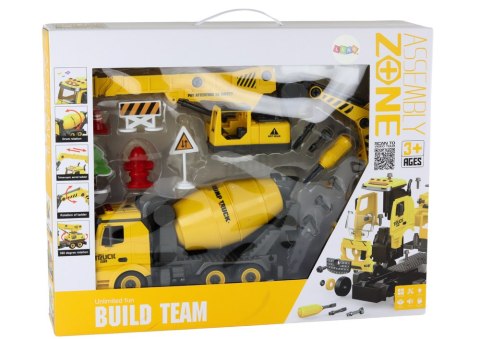 POJAZDY BUDOWLANE DŹWIĘK ŚWIATŁA 1:12 DIY BETONIARKA DŹWIG KOPARKA