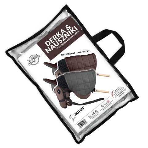 DERKA DWUSTRONNA I NAUSZNIKI SKIPPI DLA HOBBY HORSE - BRĄZOWA - SIWA