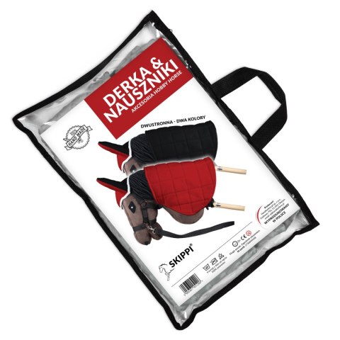 DERKA DWUSTRONNA I NAUSZNIKI SKIPPI DLA HOBBY HORSE - CZERWONA I CZARNA