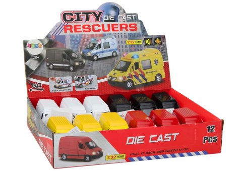 AUTKO DOSTAWCZE 1:32 ŚWIATŁA DŹWIĘKI CZERWONY CZARNY ŻÓŁTY BIAŁY