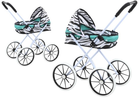WÓZEK DLA LALEK DUŻE KOŁA SKŁADANY ZEBRA TURKUS