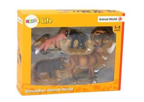 ZESTAW FIGUREK ZWIERZĘTA LEŚNE JELEŃ DZIK LISEK GORYL