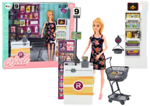 ZESTAW LALKA W SUPERMARKECIE REGAŁY KOSZYK SKLEPOWY PRODUKTY SPOŻYWCZE