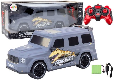 AUTO ZDALNIE STEROWANE RC Z DINOZAUREM W SKALI 1:10 SZARE