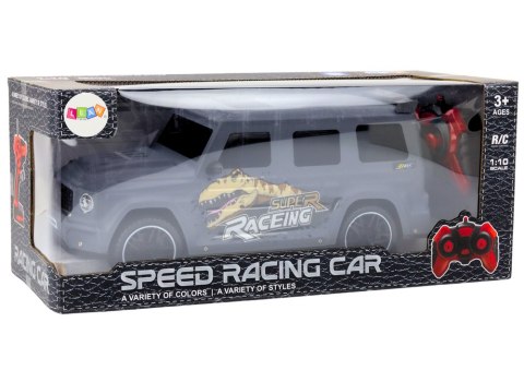 AUTO ZDALNIE STEROWANE RC Z DINOZAUREM W SKALI 1:10 SZARE