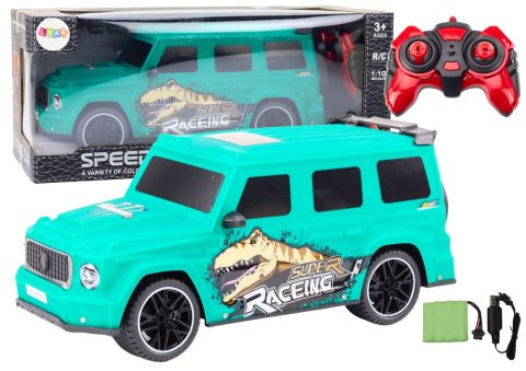 AUTO ZDALNIE STEROWANE RC Z DINOZAUREM W SKALI 1:10 ZIELONE