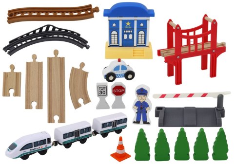 DREWNIANY TOR KOLEJOWY POCIĄG KOLEJKA TORY AKCESORIA MOST POLICJA 3,2M