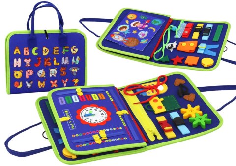 TABLICA FILCOWA SENSORYCZNA MANIPULACYJNA EDUKACYJNA NIEBIESKA