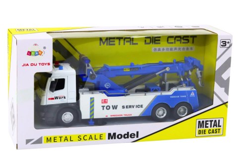 CIĘŻARÓWKA Z DŹWIGIEM DWA HAKI METALOWA BIAŁO-NIEBIESKA ŚWIATŁA DŹWIĘKI