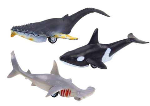 FIGURKI POJAZDY ZWIERZĘTA MORSKIE NAPĘD FRYKCYJNY REKIN ORKA 6 SZT