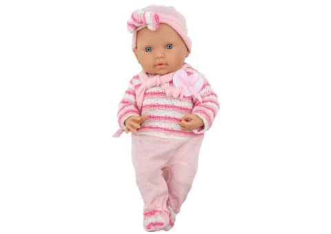 LALKA BOBAS SWETEREK W PASKI CZAPECZKA SZALIK RÓŻOWY