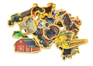 ZESTAW MAGNESY DREWNIANE ZWIERZĘTA DOMOWE MASZYNY ROLNICZE 20 SZTUK