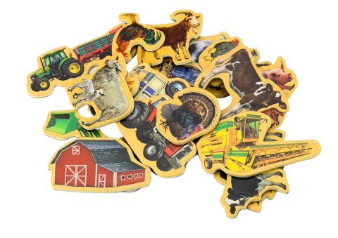 ZESTAW MAGNESY DREWNIANE ZWIERZĘTA DOMOWE MASZYNY ROLNICZE 20 SZTUK