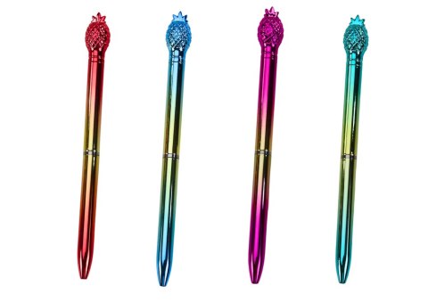 DŁUGOPIS Z ANANASEM W POŁYSKU ZŁOTO KOLOROWY NIEBIESKI WKŁAD 0.7MM MIX