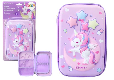 DUŻY PIÓRNIK 3D JEDNOROŻEC ROZKŁADANY FIOLETOWY 23X15X5 CM